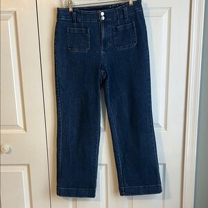 Talbots Wide Leg Trouser Jeans Clara Wash Squared-Off Patch Front Pockets 34/28